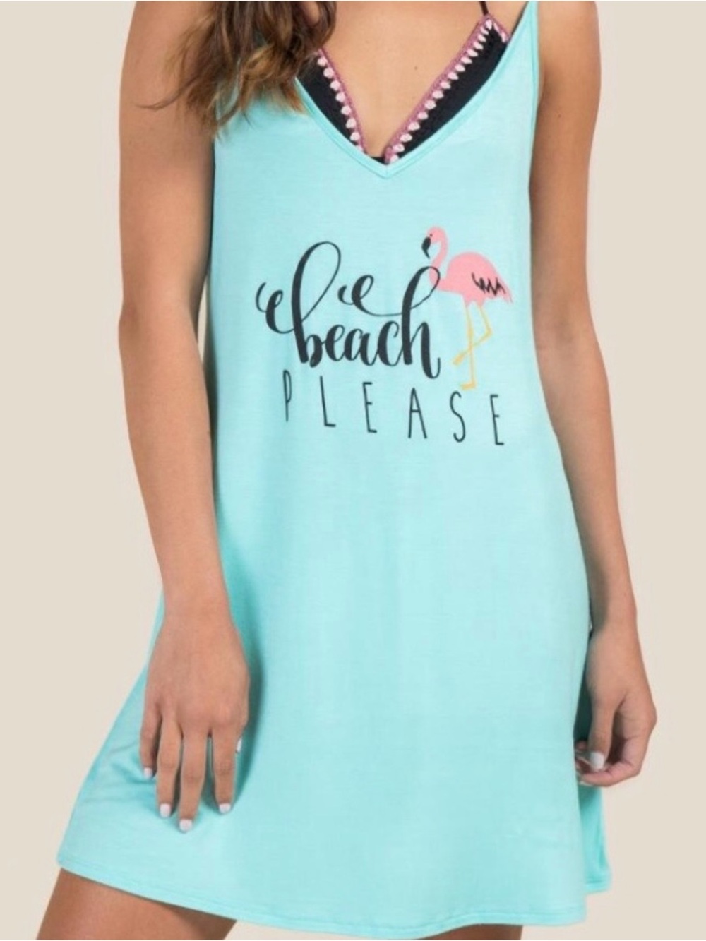 NWT Francesca’s Aqua "Beach Please" Flamingo Swim Cover-Up Dress Lace-Up Back S